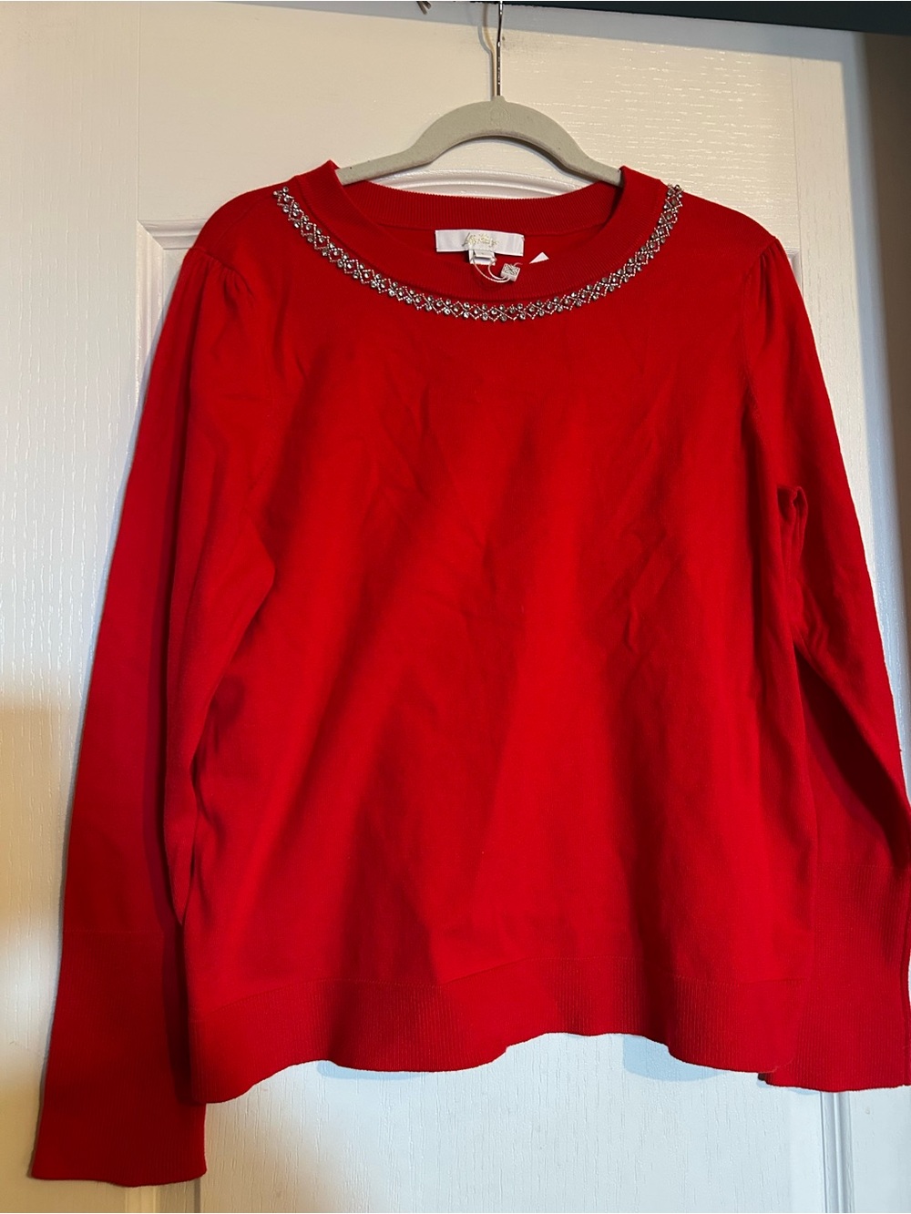 Lilly Pulitzer Morgen Cranberry Red Sweater Embellished Neckline Large New